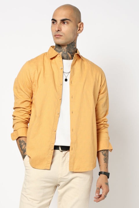 MUSTARD PLAIN TAILORED FIT SHIRT-Shirts - 250731632