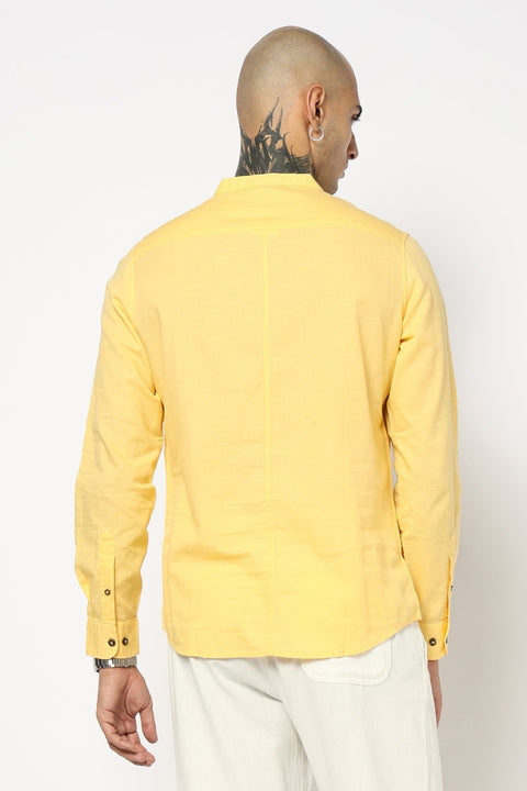 Mustard Solid Cotton Shirt Kurta - Kurta - 240126583