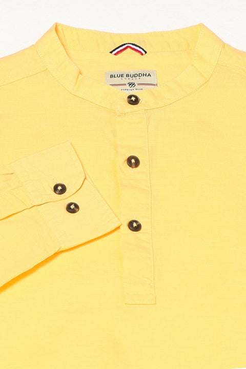 Mustard Solid Cotton Shirt Kurta - Kurta - 240126583