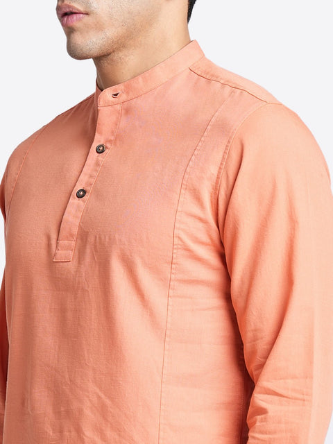 Mustard Solid Cotton Shirt Kurta - Kurta - 240126583