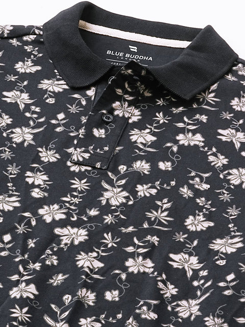 Navy Blue Printed Polo T-Shirt - T-Shirt - 231231127