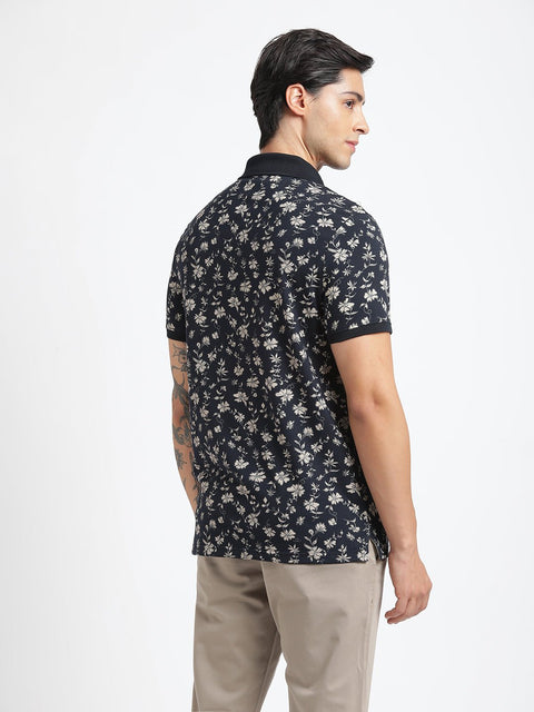 Navy Blue Printed Polo T-Shirt - T-Shirt - 231231127