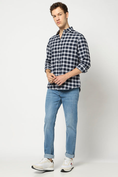 Navy Checkered Tailored Fit Shirt - Shirts - 250330868