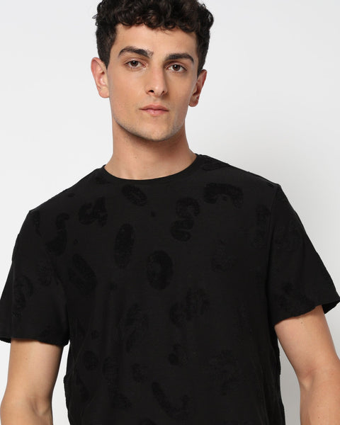 NEVIX Black Textured T-Shirt - T-Shirt - 2411300994