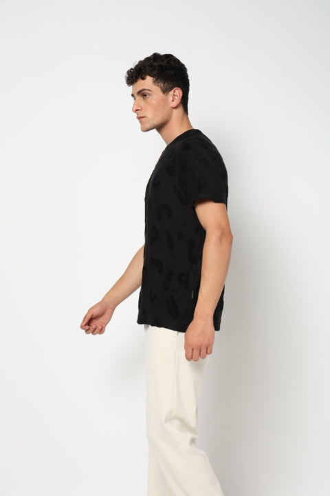 NEVIX Black Textured T-Shirt - T-Shirt - 2411300994