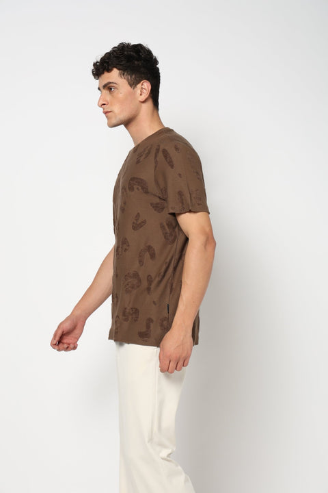 NEVIX Brown Textured T-Shirt - T-Shirt - 2411300988