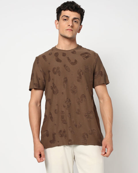 NEVIX Brown Textured T-Shirt - T-Shirt - 2411300988