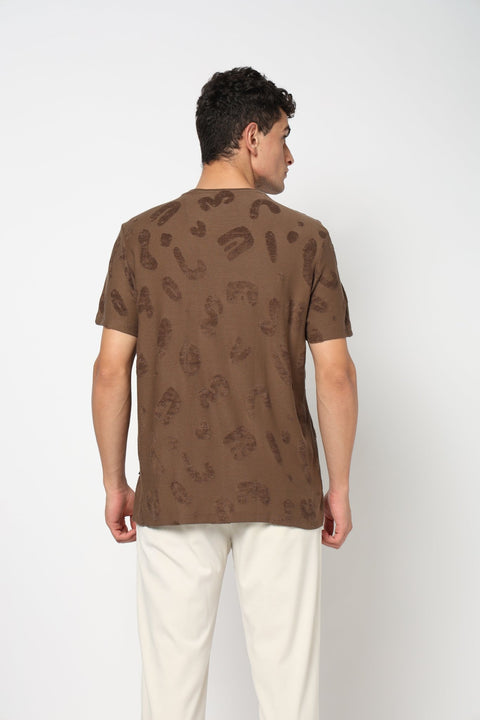 NEVIX Brown Textured T-Shirt - T-Shirt - 2411300988