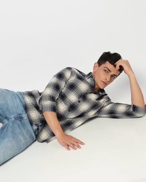 NOXEN Navy Checkered Shirt - Shirt - 250331023