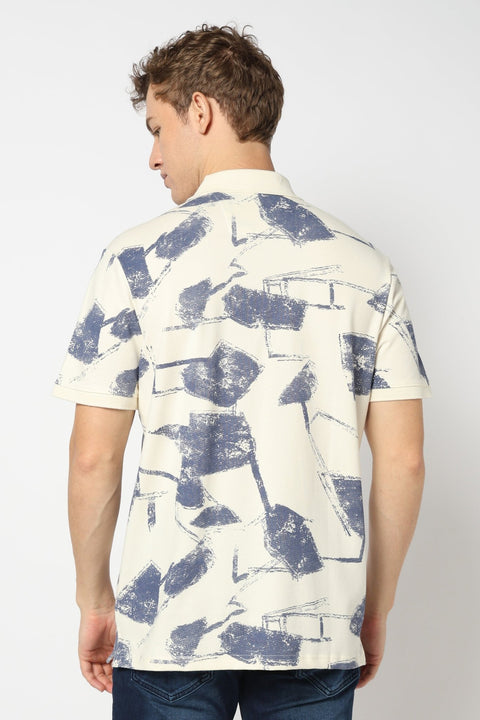 Off white Abstract Printed Polo - Shirts -