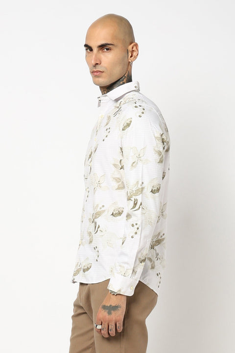 OFF WHITE FLORAL PRINTED COTTON SLUB SHIRT-Shirt - 250731871