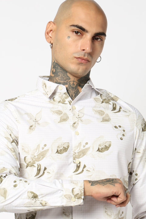 OFF WHITE FLORAL PRINTED COTTON SLUB SHIRT-Shirt - 250731871