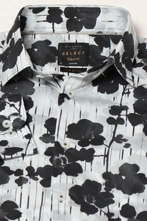Off White Floral Printed Satin Shirt - Shirts - 241230192