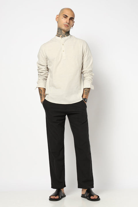 OFF WHITE SOLID FULL SLEEVE TAILORED FIT KURTA - Shirt - 250631522
