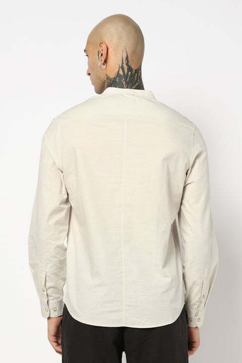 OFF WHITE SOLID FULL SLEEVE TAILORED FIT KURTA - Shirt - 250631522