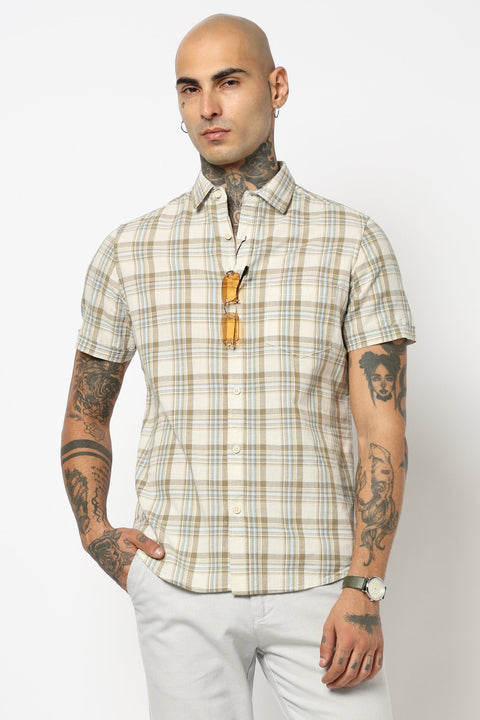 OFF WHITE WINDOWPANE CHECKERED HALF SLEEVE SHIRT-Shirt - 250330953