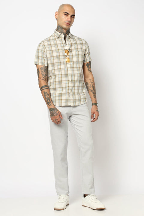 OFF WHITE WINDOWPANE CHECKERED HALF SLEEVE SHIRT-Shirt - 250330953
