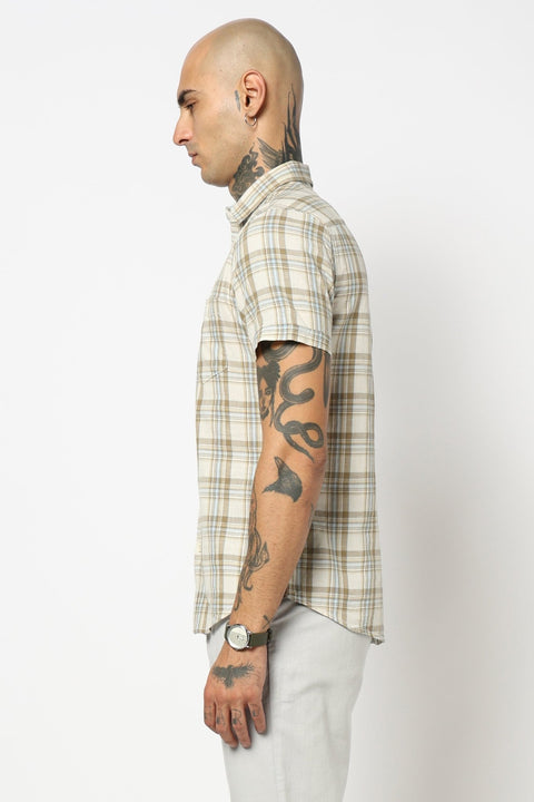 OFF WHITE WINDOWPANE CHECKERED HALF SLEEVE SHIRT-Shirt - 250330953