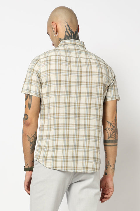 OFF WHITE WINDOWPANE CHECKERED HALF SLEEVE SHIRT-Shirt - 250330953