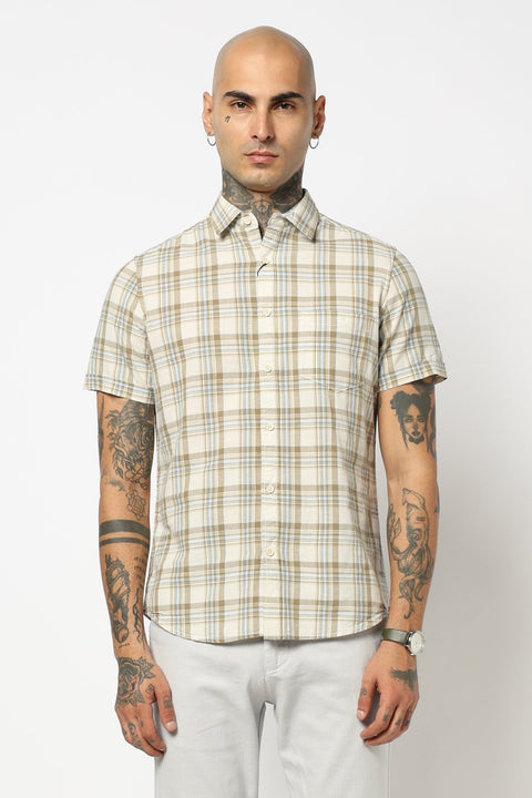 OFF WHITE WINDOWPANE CHECKERED HALF SLEEVE SHIRT-Shirt - 250330953