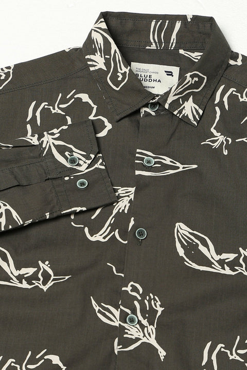 Olive Botenical Printed Fulle Sleeve Shirt - Shirts - 250331058