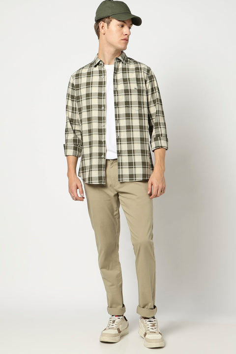 Olive Full Sleeve Checkered Shirt - Shirts - 250230523