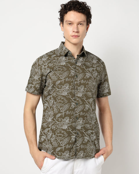 OLIVE PRINT TAILORED MENS SHIRT-Shirt - 240728265