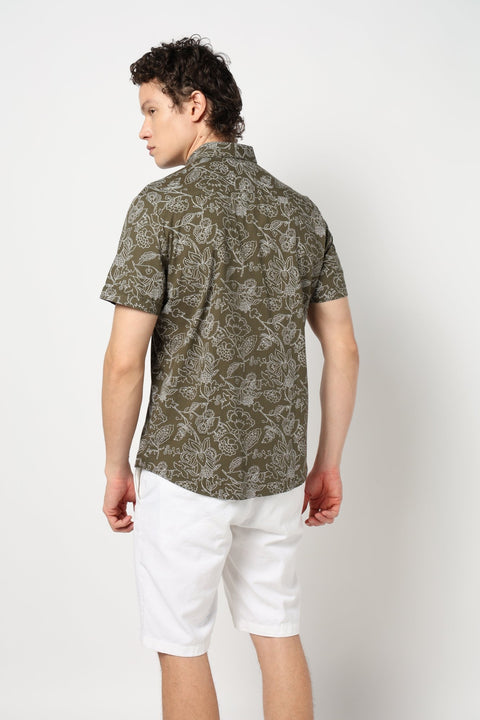 OLIVE PRINT TAILORED MENS SHIRT-Shirt - 240728265