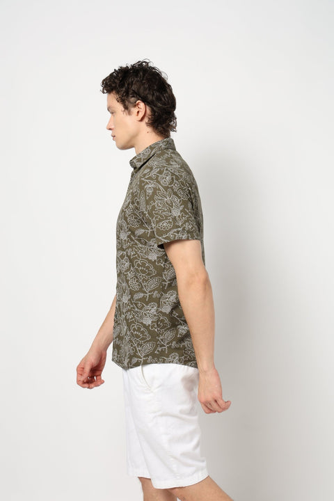 OLIVE PRINT TAILORED MENS SHIRT-Shirt - 240728265