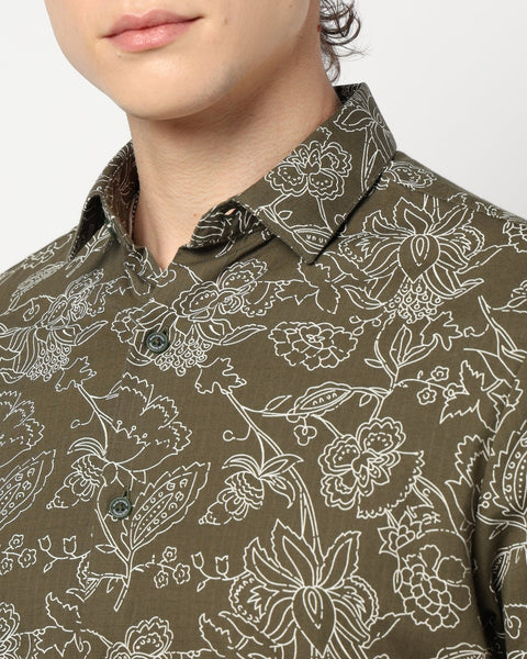 OLIVE PRINT TAILORED MENS SHIRT-Shirt - 240728265