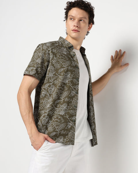 OLIVE PRINT TAILORED MENS SHIRT-Shirt - 240728265
