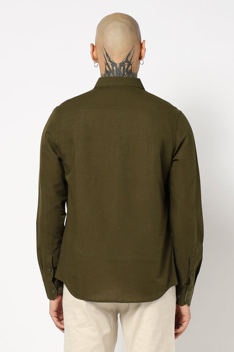 OLIVE SOLID FULL SLEEVE TAILORED FIT SHIRT-Shirt - 250531418