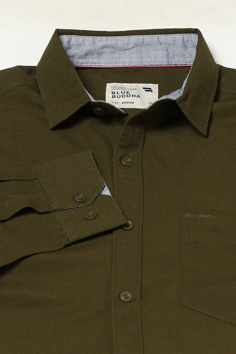 OLIVE SOLID FULL SLEEVE TAILORED FIT SHIRT-Shirt - 250531418