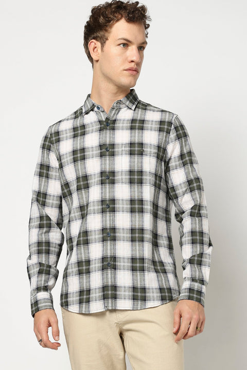 Olive Tailored Fit Checkered Shirt - Shirts - 250431093