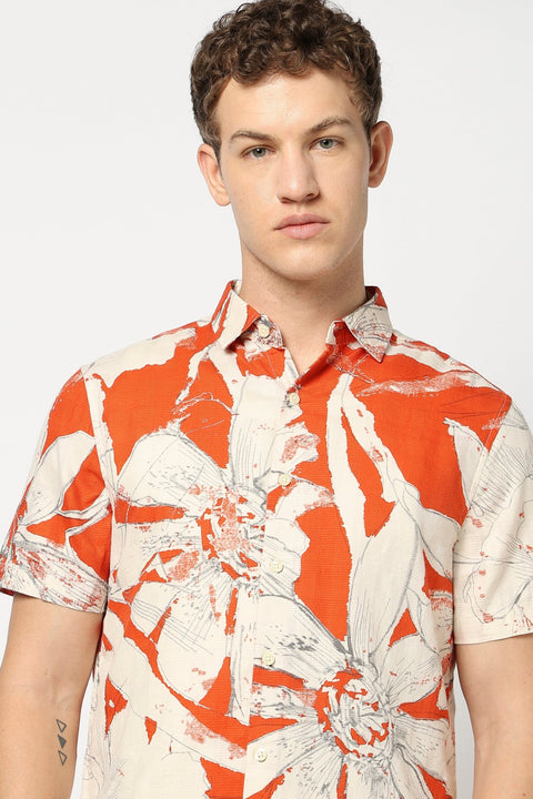 Orange Abstract Printed Half Sleeve Shirt - Shirts - 250531358