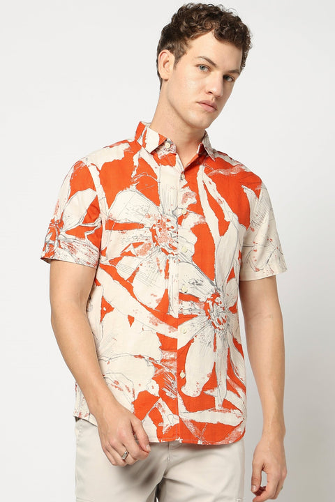 Orange Abstract Printed Half Sleeve Shirt - Shirts - 250531358