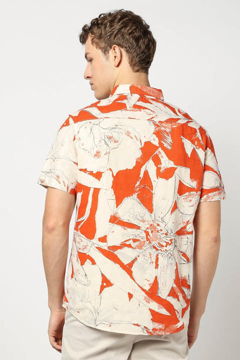 Orange Abstract Printed Half Sleeve Shirt - Shirts - 250531358