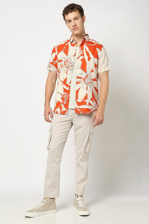 Orange Abstract Printed Half Sleeve Shirt - Shirts - 250531358