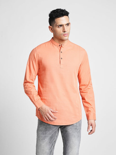 Orange Solid Cotton Shirt Kurta - Kurta - 240126558