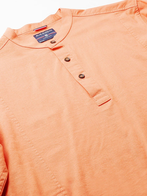 Orange Solid Cotton Shirt Kurta - Kurta - 240126558