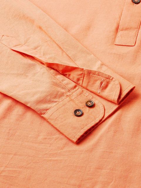 Orange Solid Cotton Shirt Kurta - Kurta - 240126558