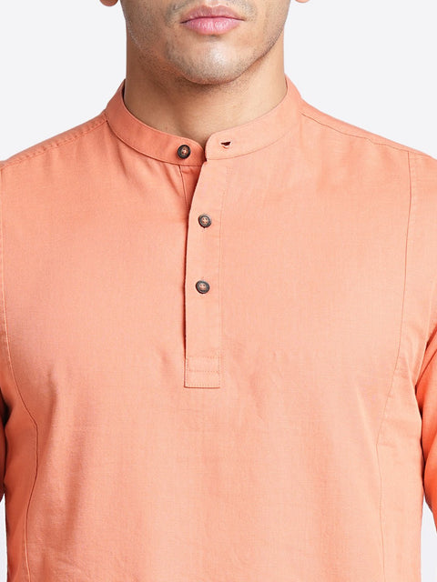 Orange Solid Cotton Shirt Kurta - Kurta - 240126558