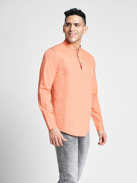 Orange Solid Cotton Shirt Kurta - Kurta - 240126558