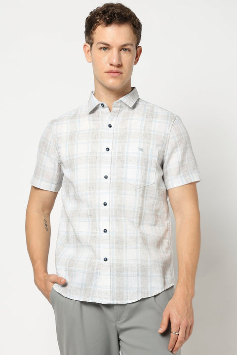 Pastel Aqua Half Sleeve Checkered Shirt - Shirts - 250431103