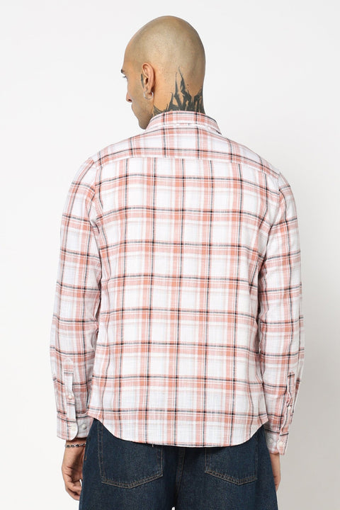 PEACH CHECKERED COTTON SLUB SHIRT-Shirt - 250731772