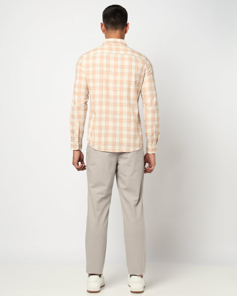Peach Checkered Tailored Fit Shirt - Shirts - 250531193