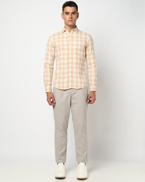 Peach Checkered Tailored Fit Shirt - Shirts - 250531193
