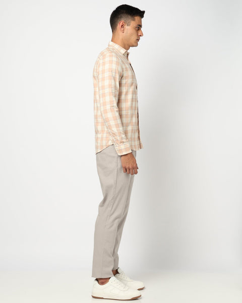 Peach Checkered Tailored Fit Shirt - Shirts - 250531193