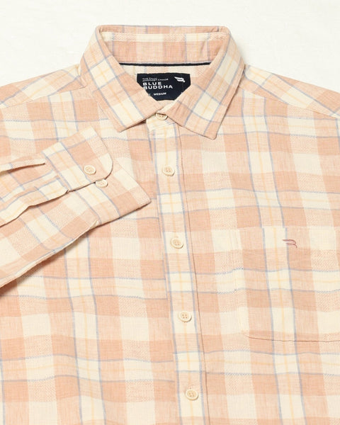 Peach Checkered Tailored Fit Shirt - Shirts - 250531193
