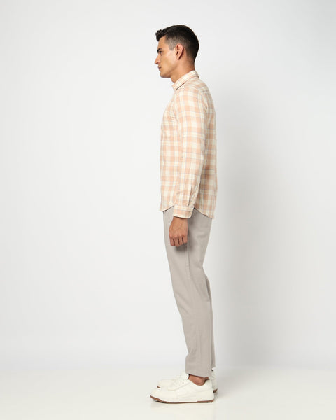 Peach Checkered Tailored Fit Shirt - Shirts - 250531193